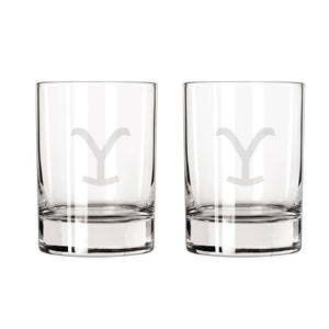 Yellowstone Y Logo Laser Engraved Rocks Glass - Set of 2