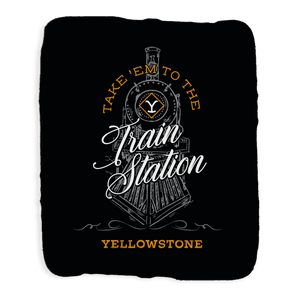 Yellowstone Take 'Em To The Train Station Grey Sherpa Blanket